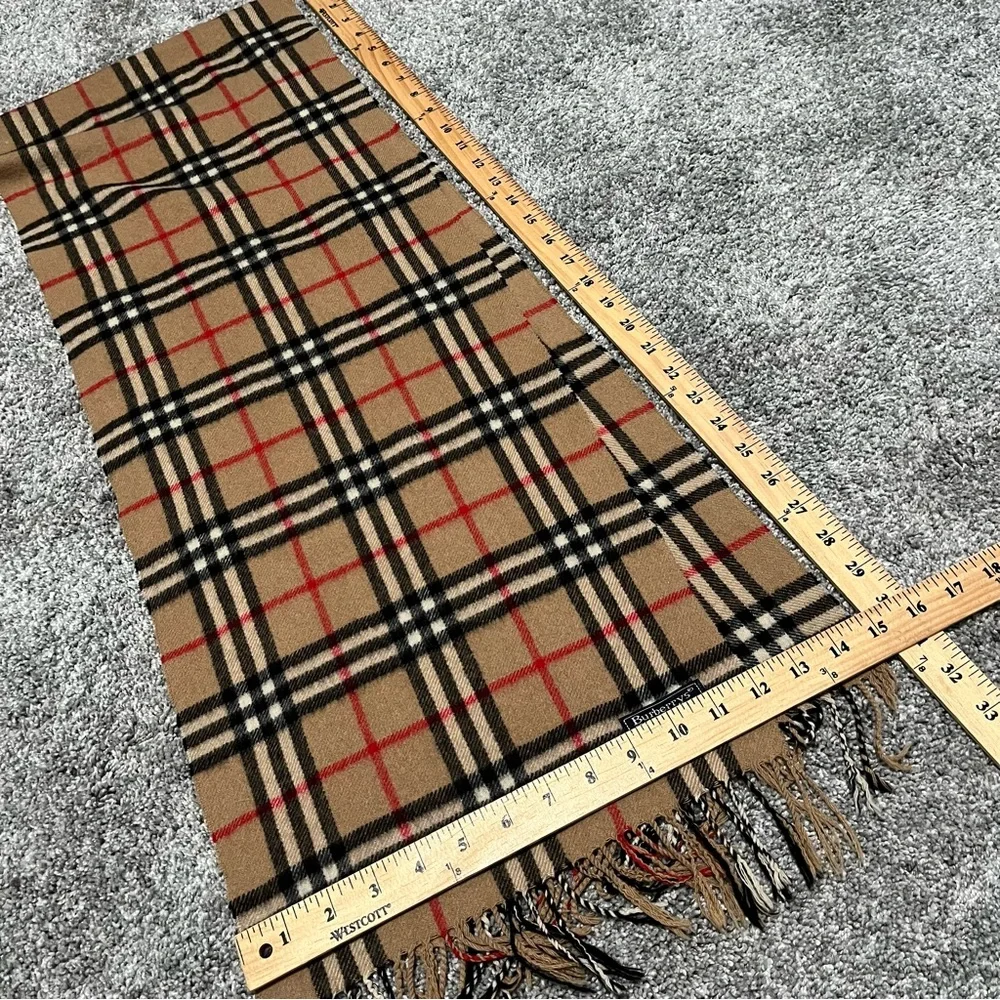 Vintage Burberrys Cashmere Plaid Scarf Tan Black Red - Picture 4 of 6